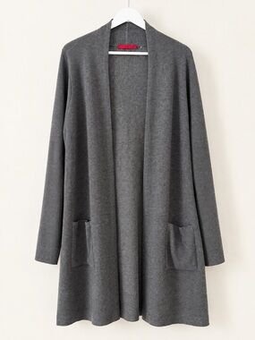 Long Open-Front Knit Cardigan - Gray